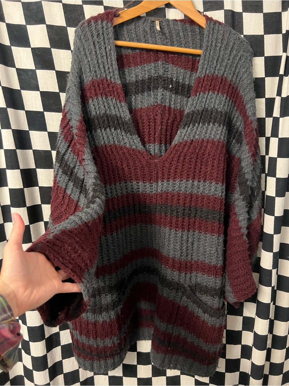 Free People Oversized V-Neck Striped Sweater